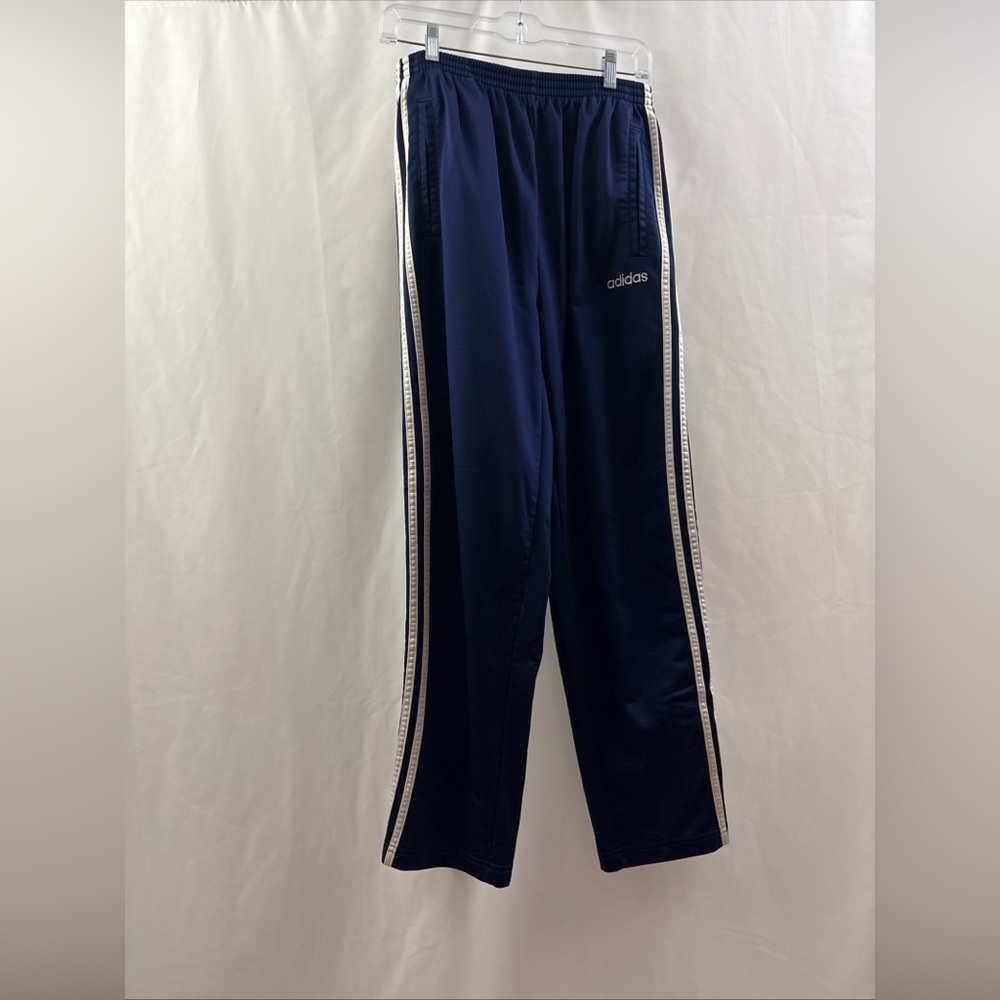 Vintage Adidas Pants Mens Medium Blue Track Tear Away Snap Side Stripe Athletic